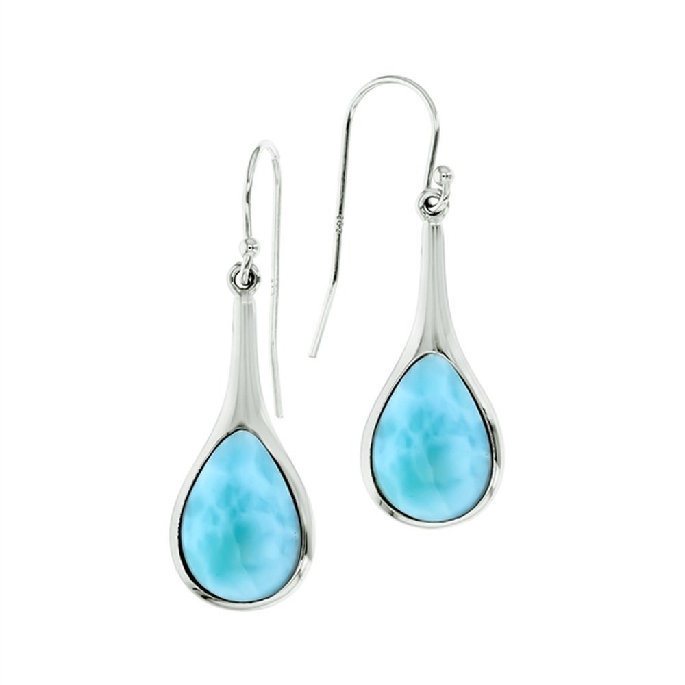925 Sterling Silver Larimar Long Teardrop Earrings French Wire 4.58 gm